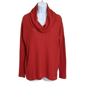 Lucky Brand Waffle Knit Cowl Neck Sweater S Womens Rust Oversize Dolman Sleeves